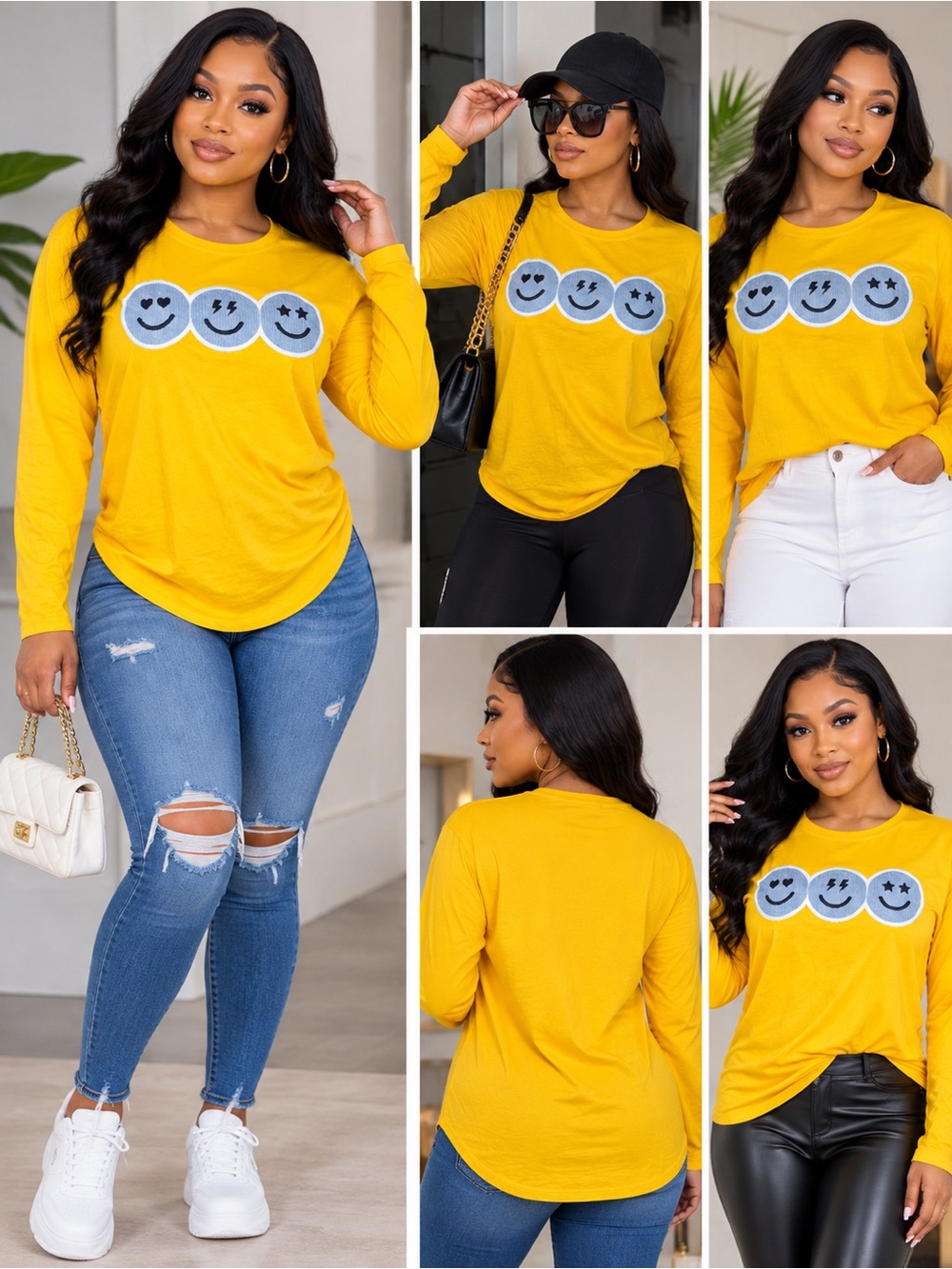 wonder nation Yellow Long-Sleeve Smiley Patch Tee